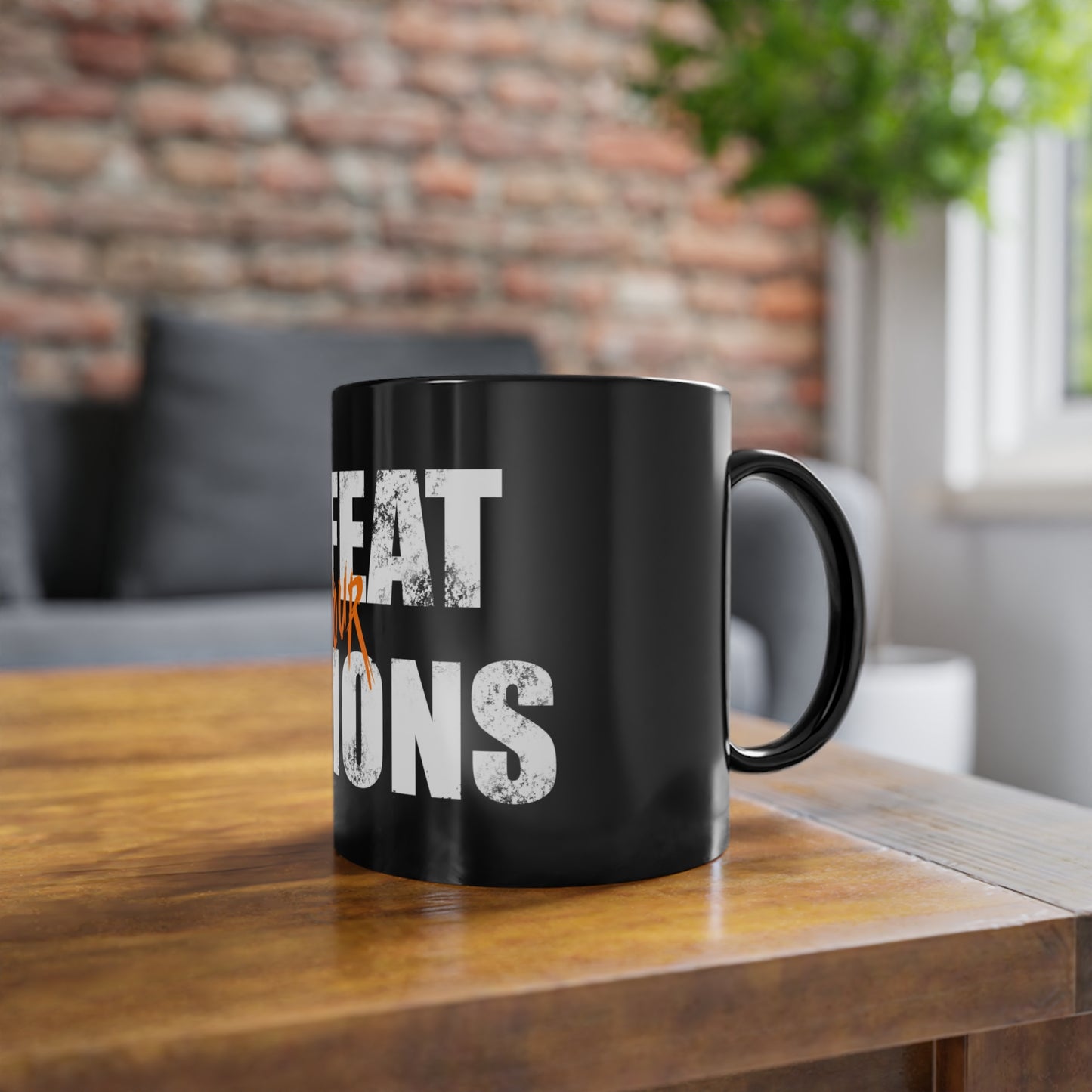 Defeat Your Demons - Black Coffee Mug